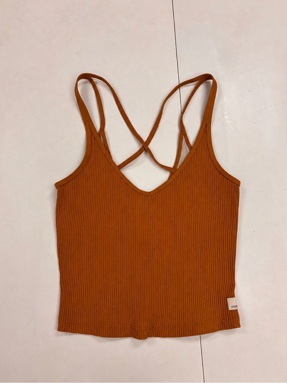 Vuori Rust Ribbed Crossback Camisole